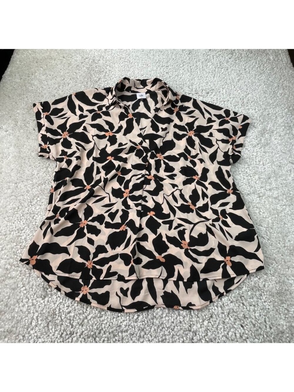 Cabi Replay Floral V-Neck Popover Short Sleeve Blouse Womens Large